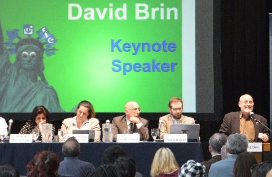 Speaker, David Brin, and panelists