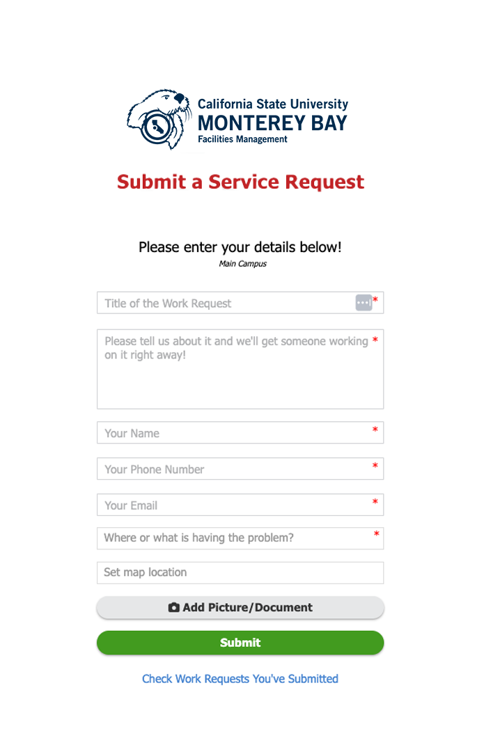 An image of the California State University Service Request Form that says, 