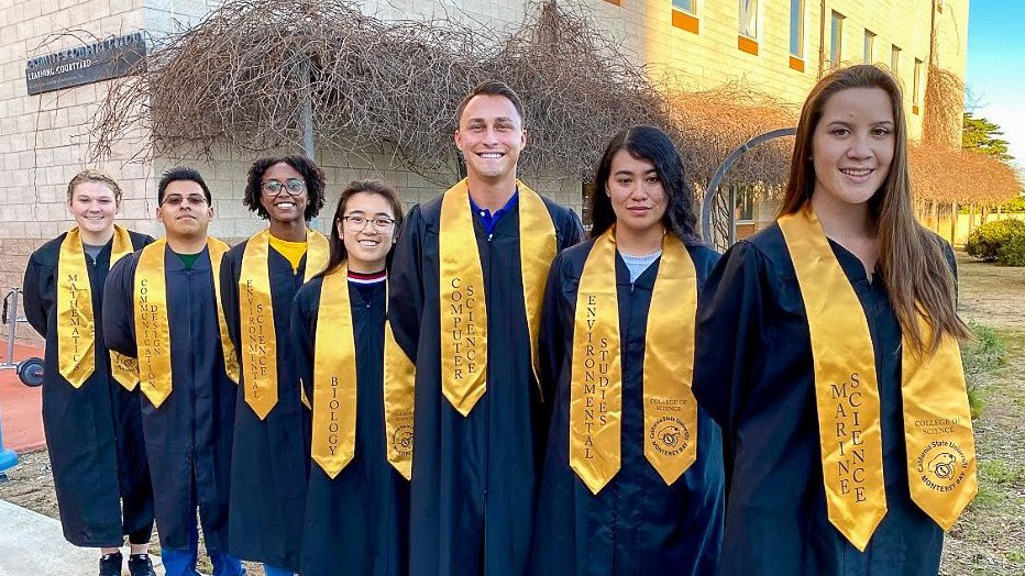 CSUMB students wearing College of Science Stoles