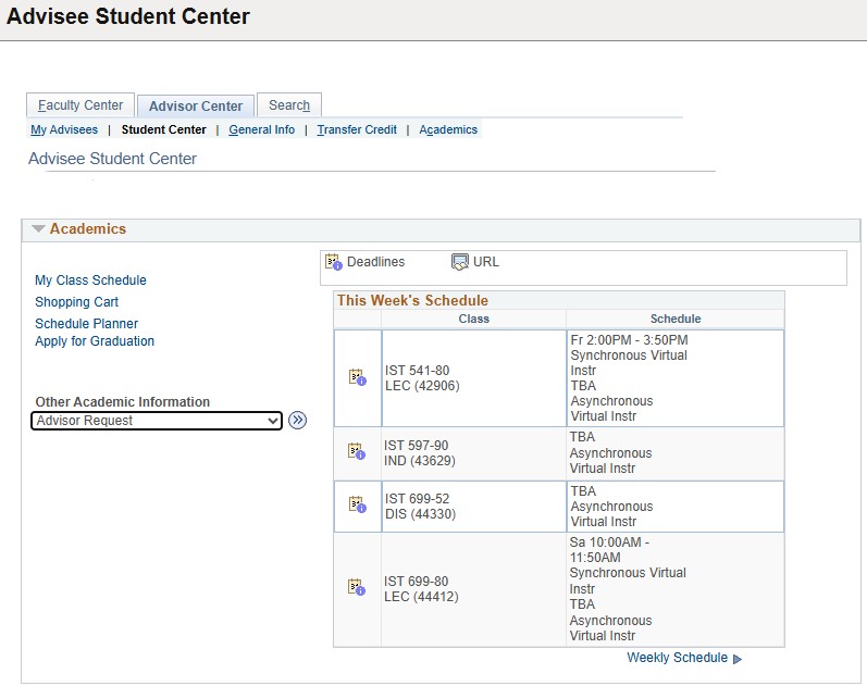 In Advisee Student Center, select Advisor Request under Other Academic Information.