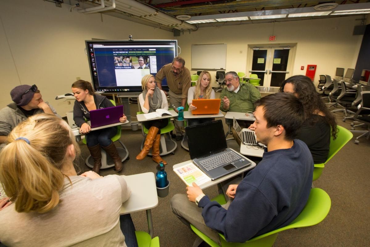 Students working in a group in a classroom