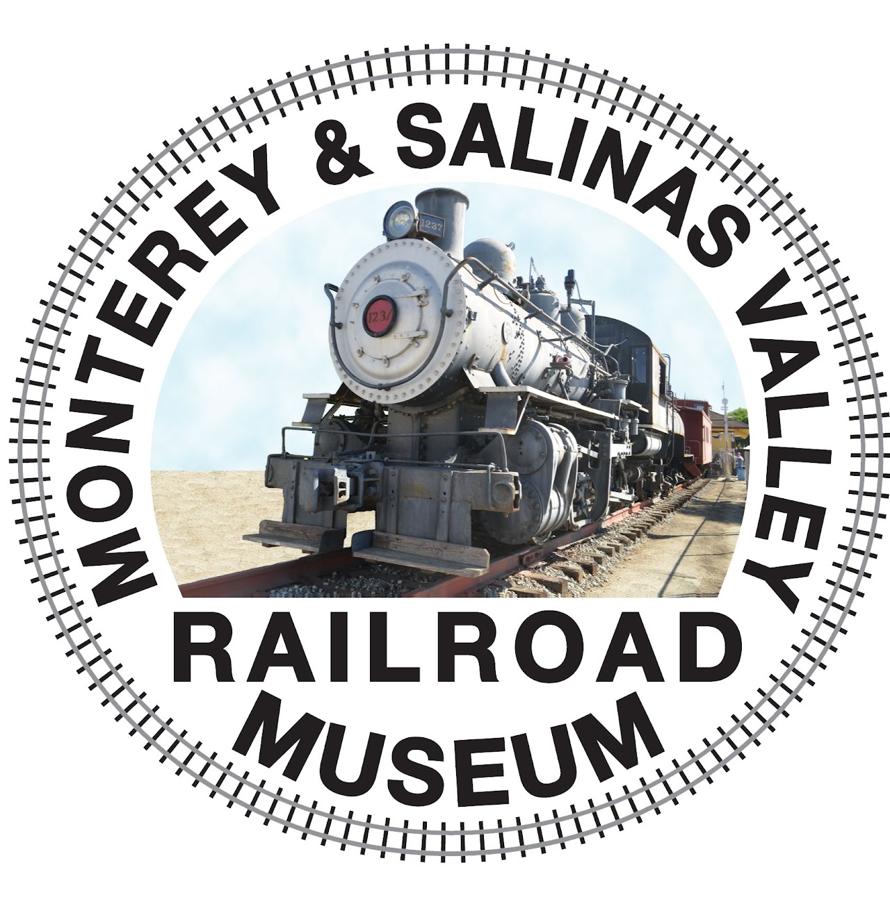 Photo of front engine train with Monterey & Salinas Valley Railroad Museum lettering