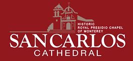 mission logo on a red background for San Carlos Cathedral