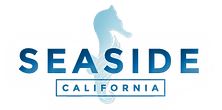 Seahorse illustration in front of lettering for City of Seaside Art & History Commission