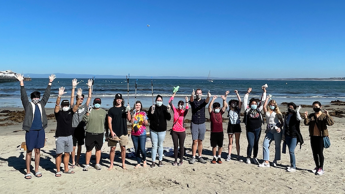 Student and friends getting ready for beach clean-up