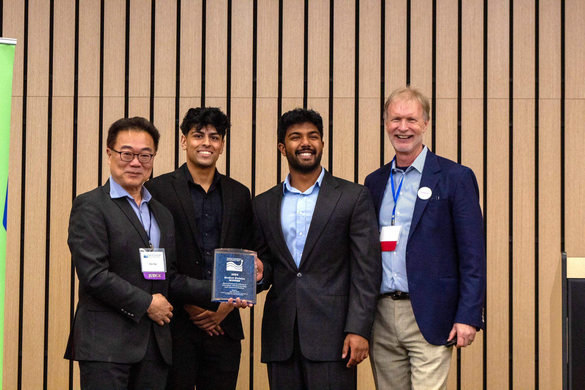 2024 Startup Challenge winners Tallyrus receiving their award from Dr. Eric Tao and Brad Barbeau