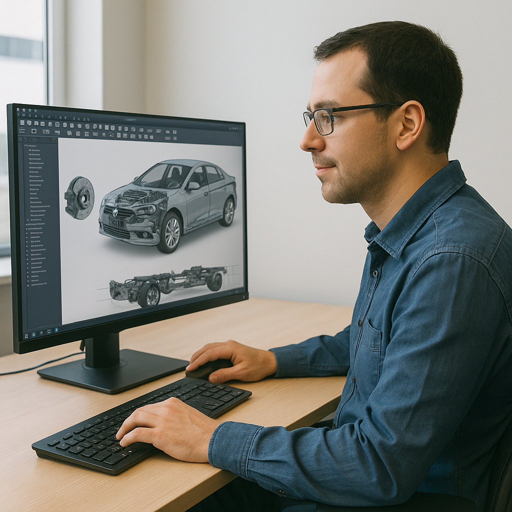 student designing a vehicle using CAD