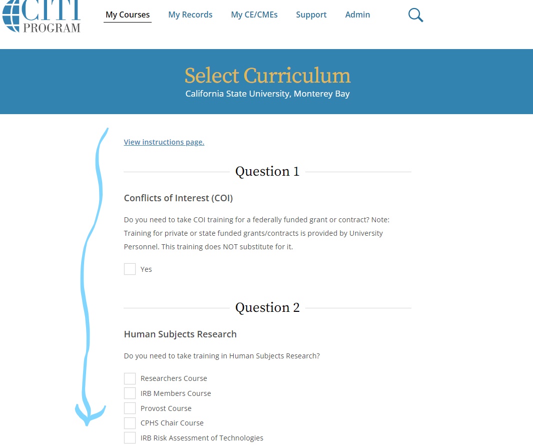 CITI New Course Registration
