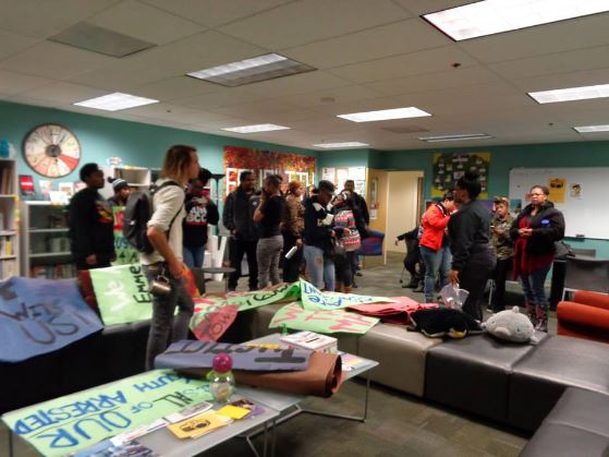 A group of student activists preparing for Black History Month 2014, the California State University, Monterey Bay NAACP, BSU and OC3 organized this march in solidarity for justice.