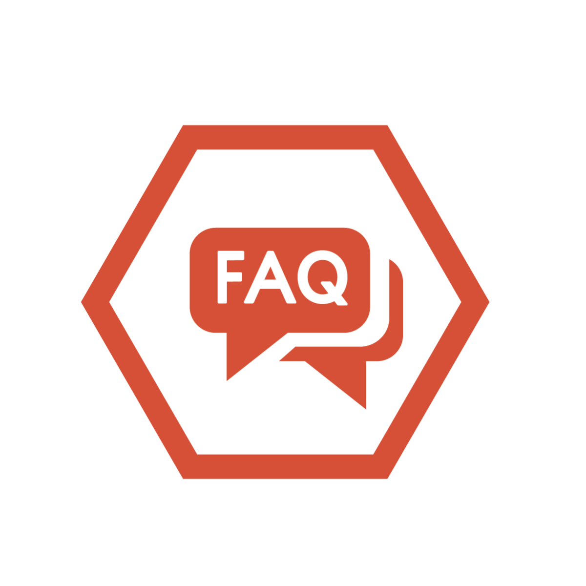 Frequently Asked Questions in a hexagon