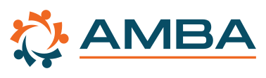 AMBA logo with circular abstract human figures in orange and teal next to the letters ‘AMBA’ in bold teal text.