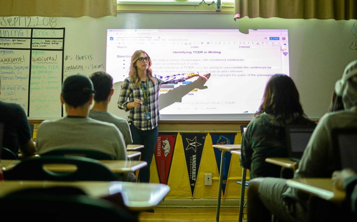 Madisen Pacioni teaching her 5th period class at Monterey High School.