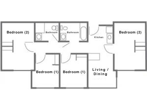 4 bedroom, 6 person suite floorplan 