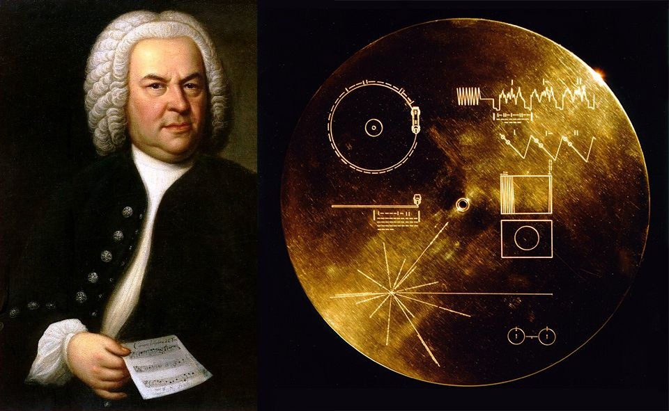 Johann Sebastian Bach portrait by Elias Gottlob Haussmann; and the Voyager Golden Record
