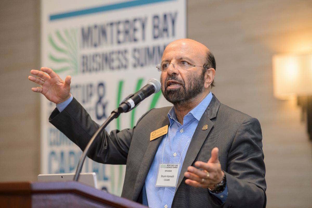 CSUMB College of Business Dean, Shyam Kamath speaks at the 2018 Startup Investment & Community Expo.