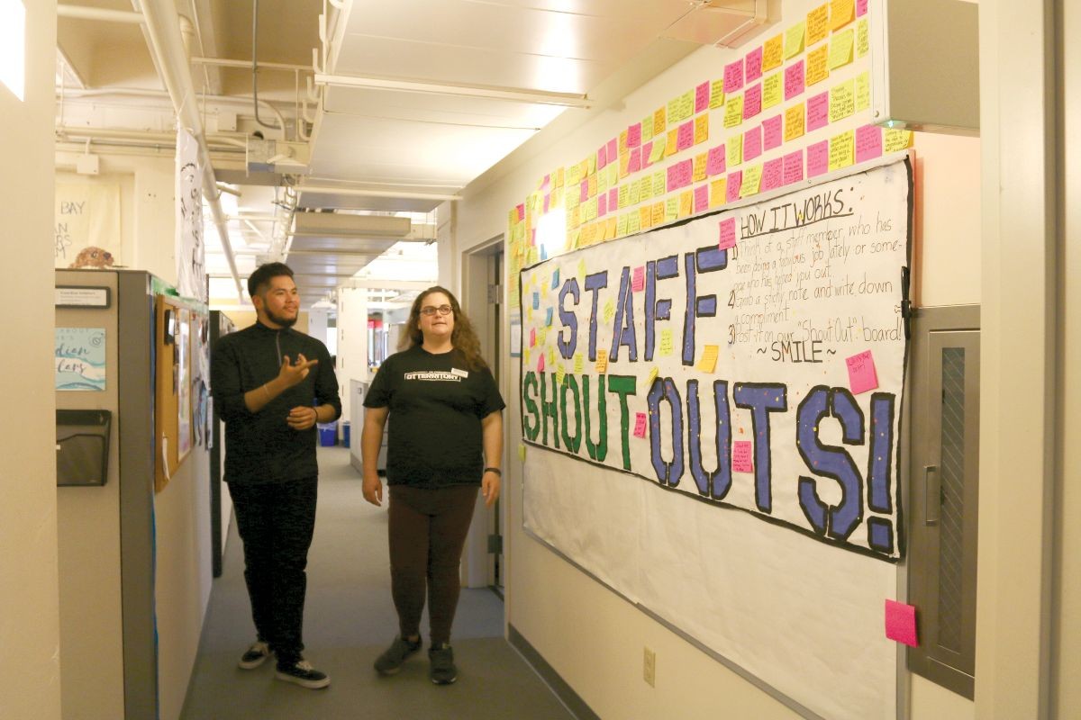 students in a hallway