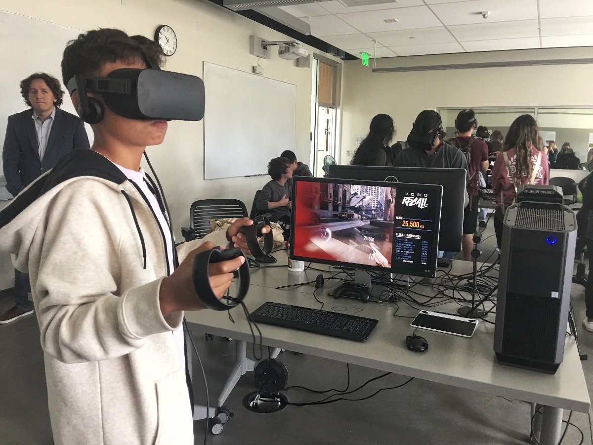 Students from the Central Valley Upward Bound Program explore CSUMB's VR lab Monday, June 12