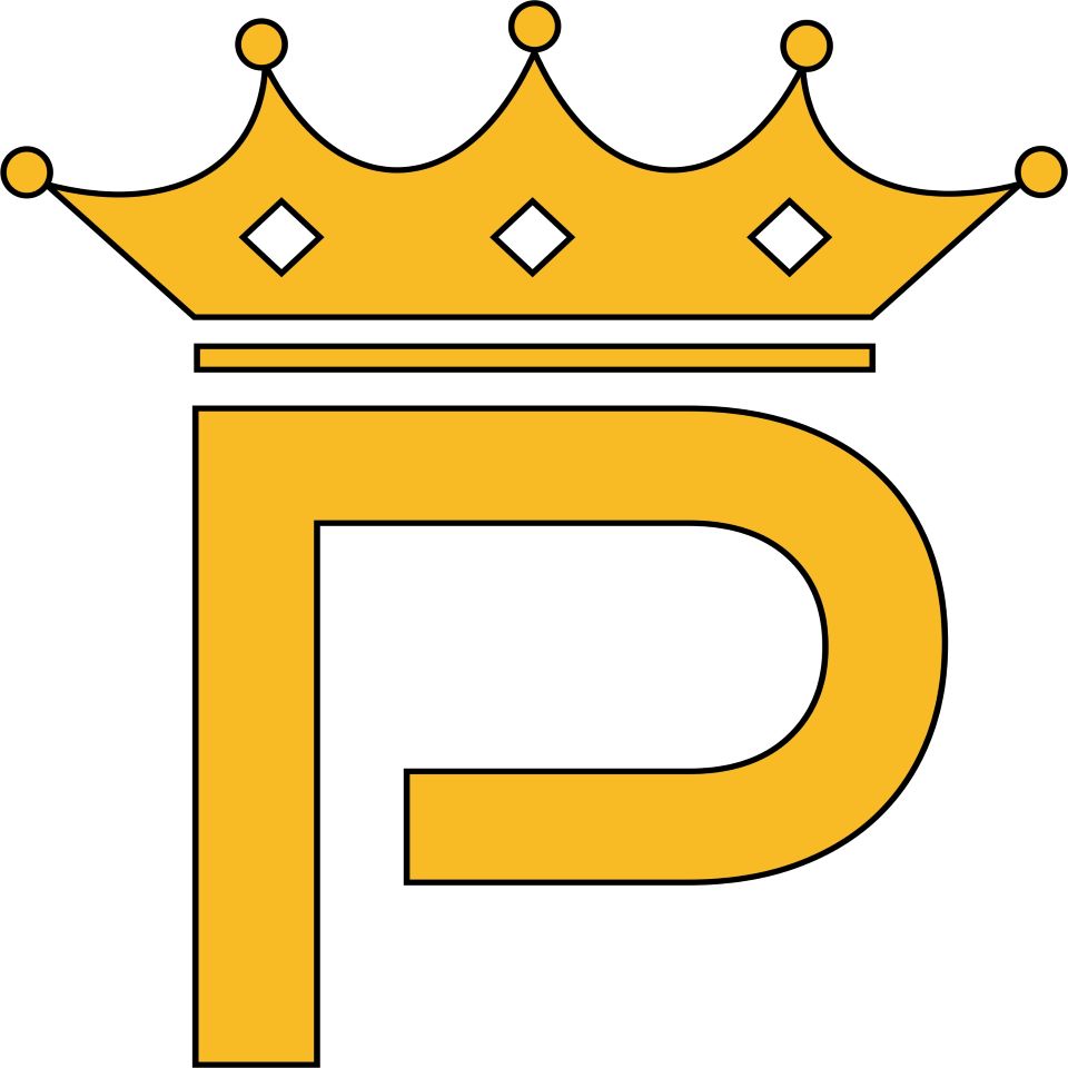 Pacific Valley Premier Aquatic Club business logo, giant gold p with crown
