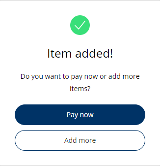 Popup showing pay now option