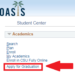 screenshot of Oasis apply for graduation link