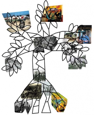 Artwork of tree with community images