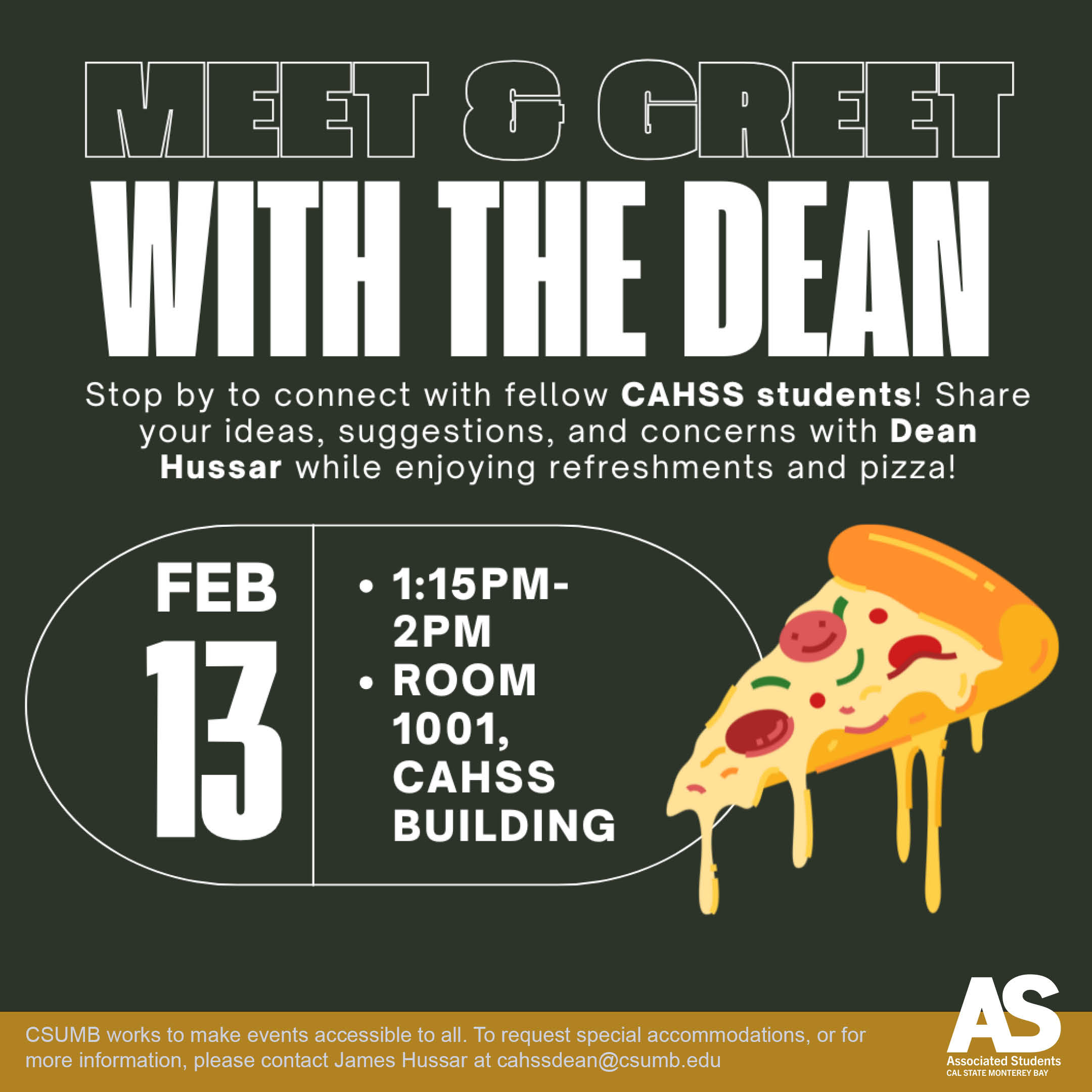 February 13 pizza with the dean 1:15 pm