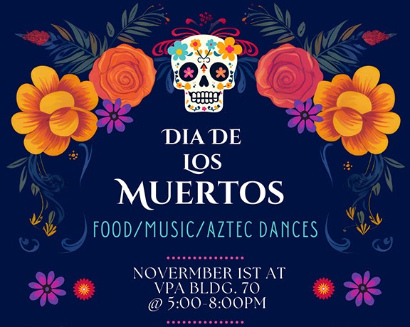 sugar skull and marigolds surround Dia de Los Muertos