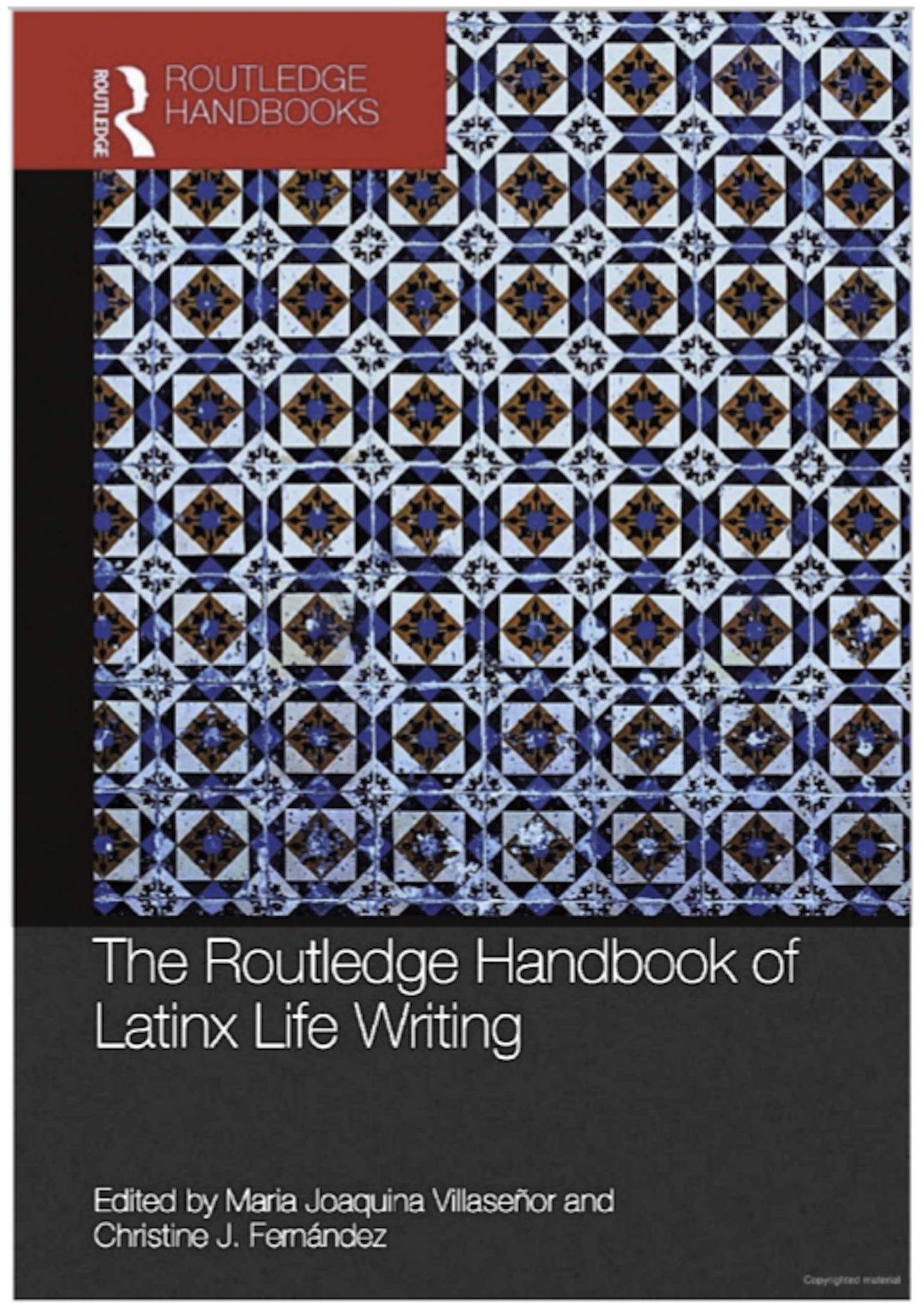 Book cover illustration for Latina Life Writing Handbook with tile mosaic on black background