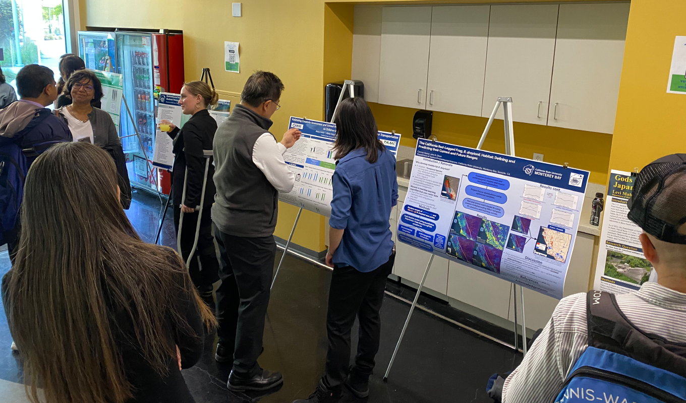 Students present research project poster at International Responsible Business and Social Impact Symposium