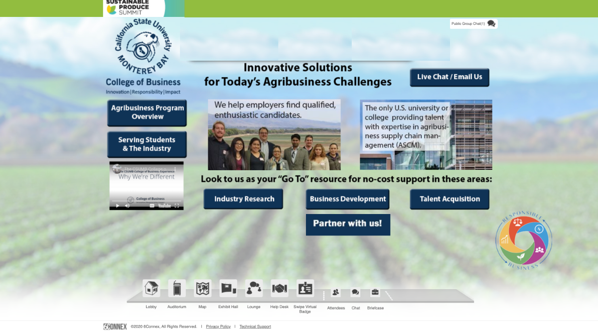 CSUMB College of Business virtual booth at 2020 Sustainable Produce Summit
