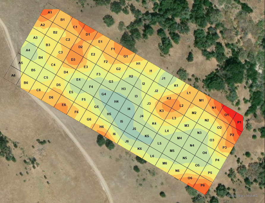 Geospatial model (Kriging) of the FONM grassland experiment area