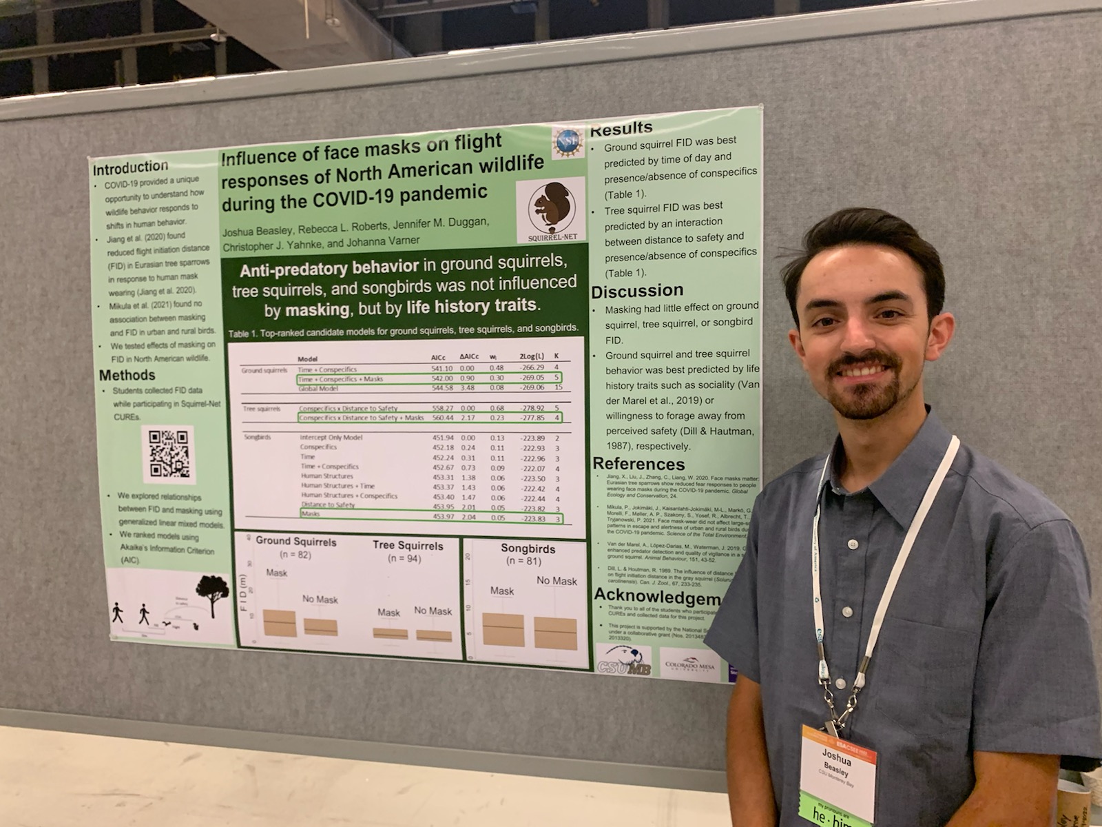 Josh poses next to his research poster at the ESA conference in Montreal, Canada