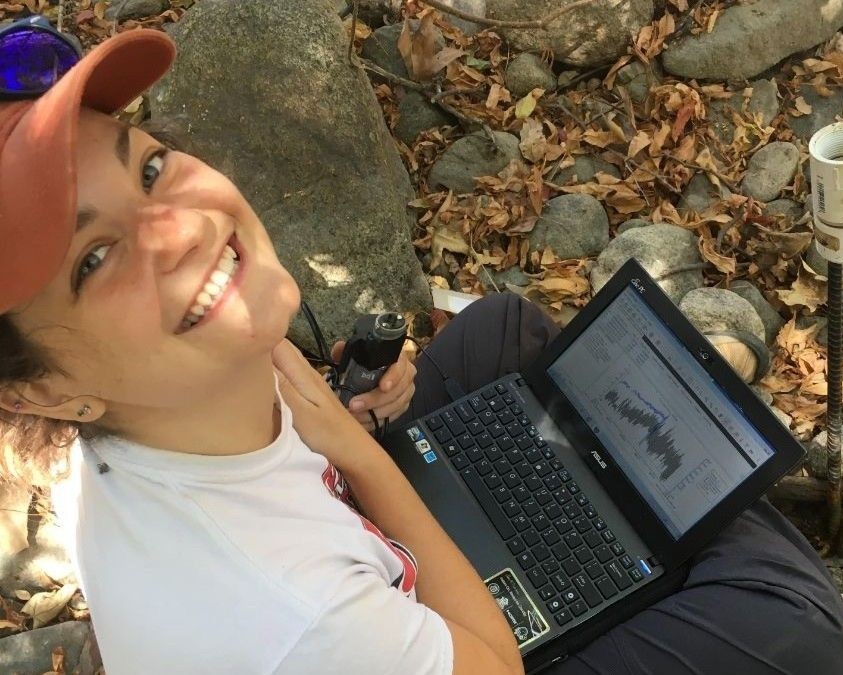 Environmental Science undergraduate students views data on laptop computer in the field