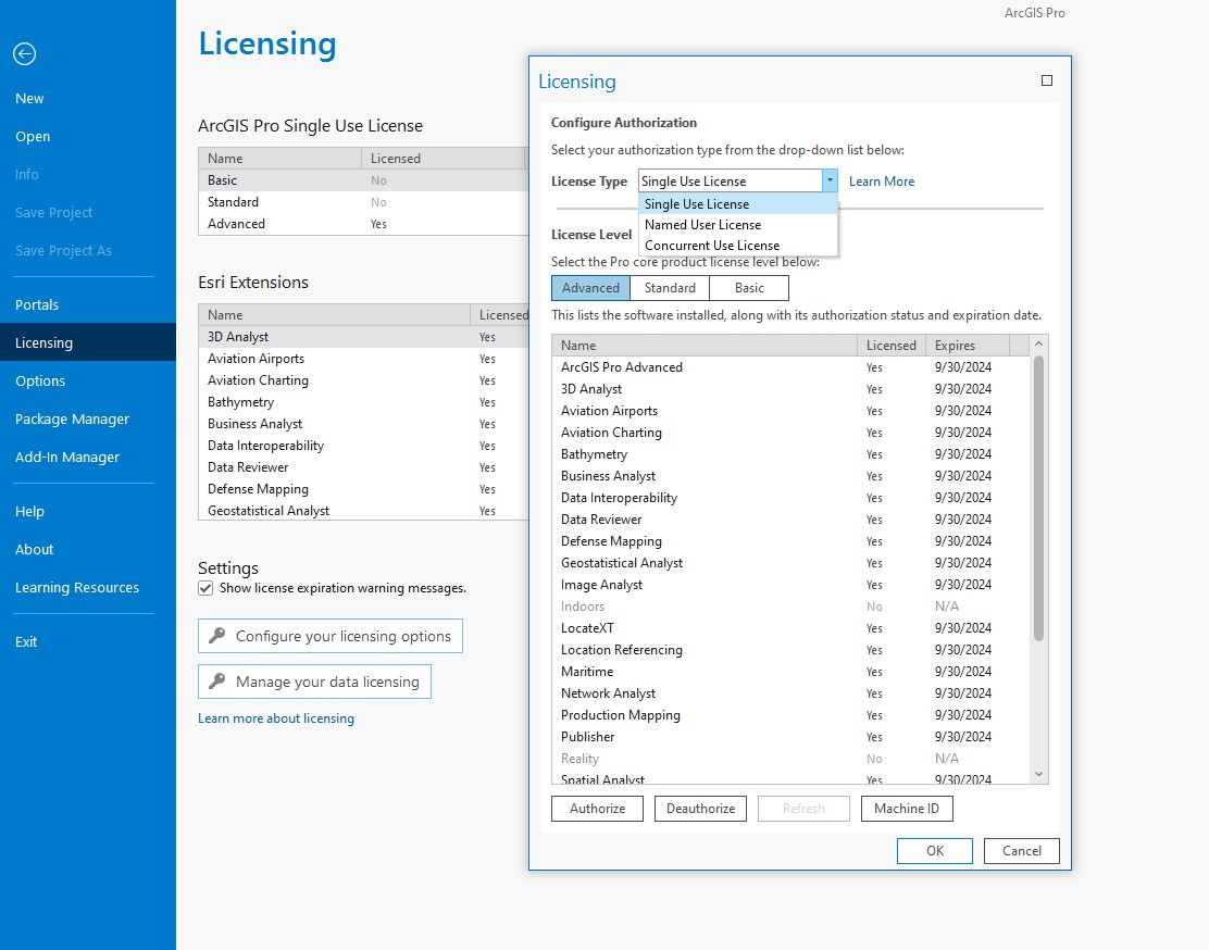 ArcGIS Pro Licensing settings- Configuration