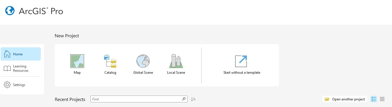 ArcGISPro Home Screen