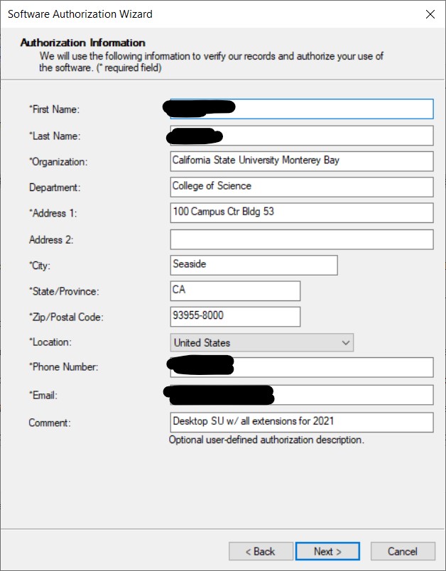 ArcGIS Administrator SingleUse Screen4 user info