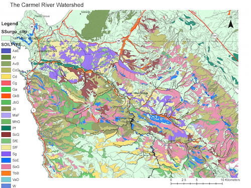 GIS map of Carmel River Watershed