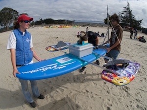 CSUMB Students prepare to launch SurfBot at Del Monte Beach in Monterey