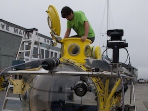 Josh Ambrose climbs into the Antipodes submersible