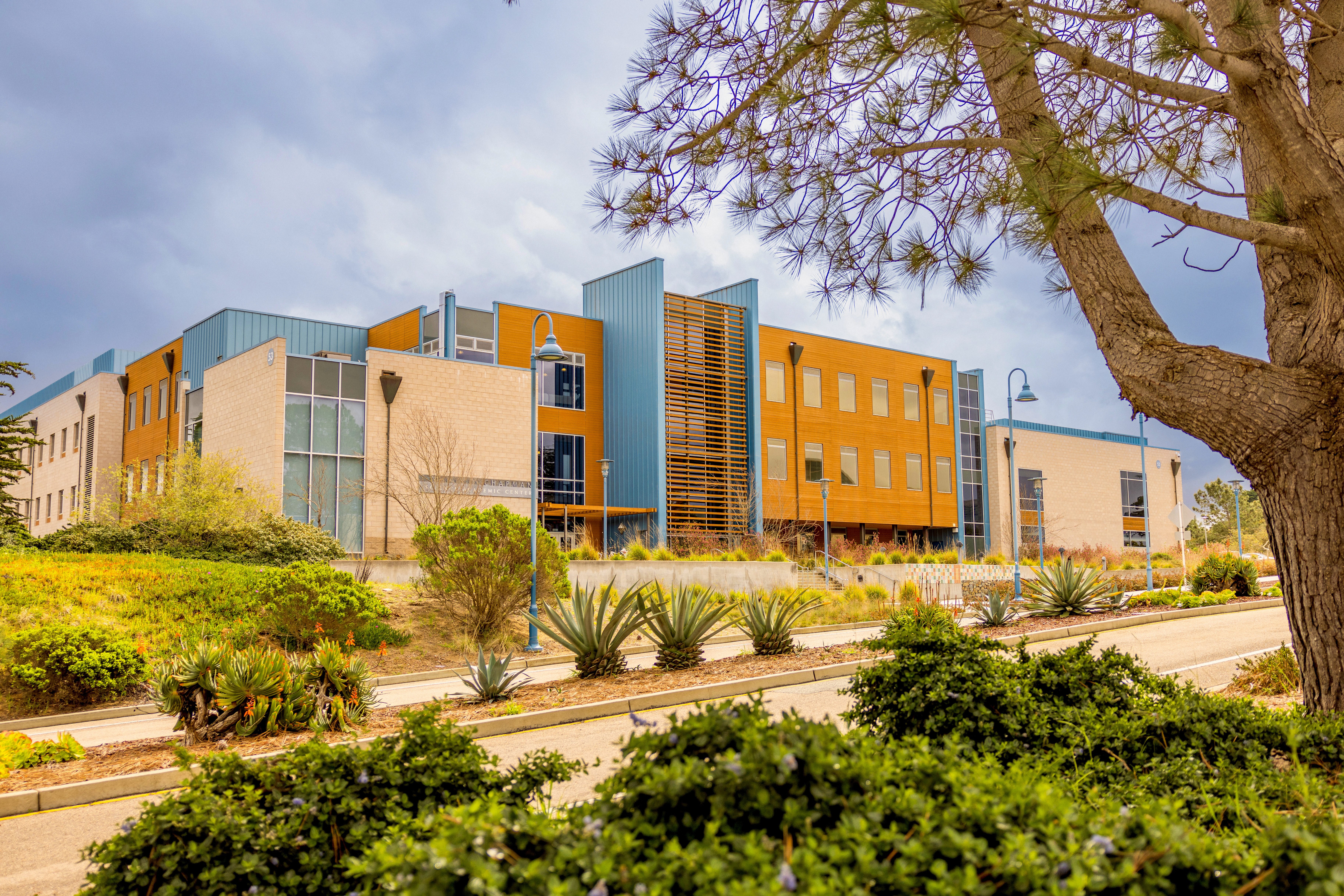 Chapman Science Building with greenery around