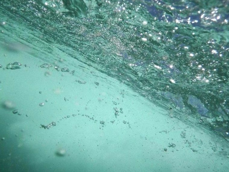 Bubbles in the water just below the surface