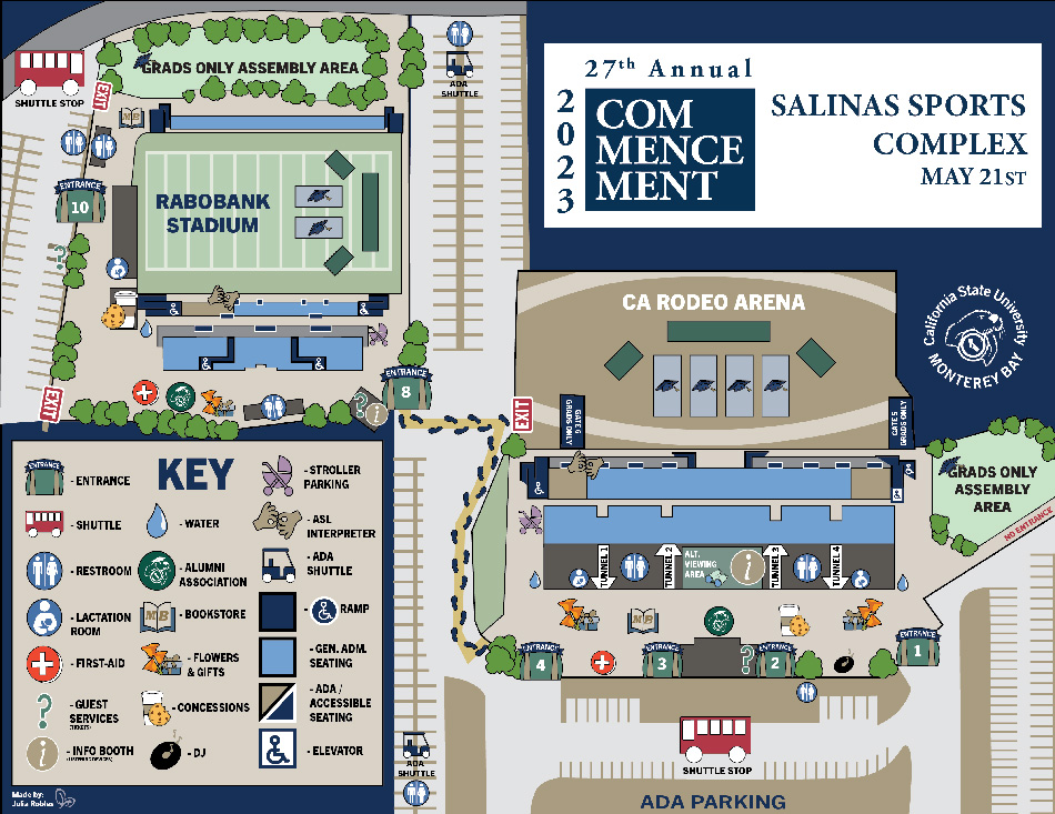 Art showing the 2023 Commencement Venue, Art by Julia Robles