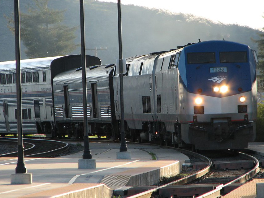 An Amtrak train arriving