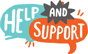 speech bubbles saying help and support