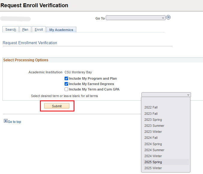 Enrollment Verification Buttons4