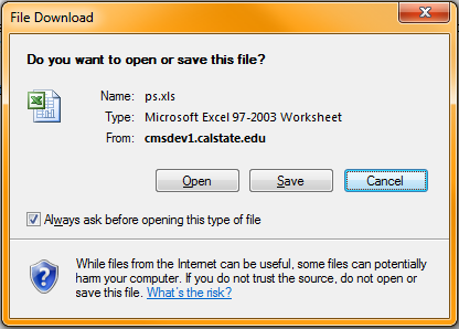 File Download dialog box in Windows