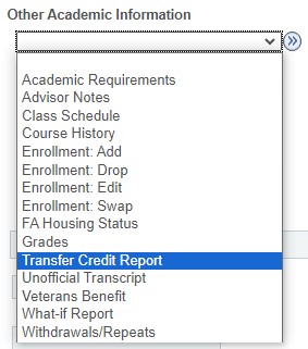 Screenshot of the Transfer Credit Navigation