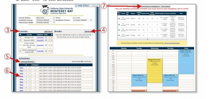 Screenshots of schedule planner