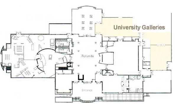 Map showing where the University Galleries are located.