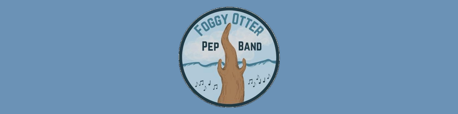 Foggy Otter Pep Band round logo with an otter diving into the water and the words 